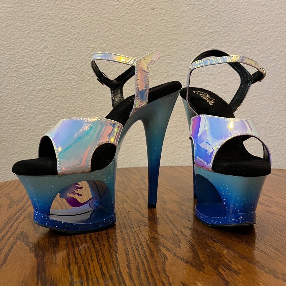 Pleaser Holographic Iridescent Blue Platform Heels